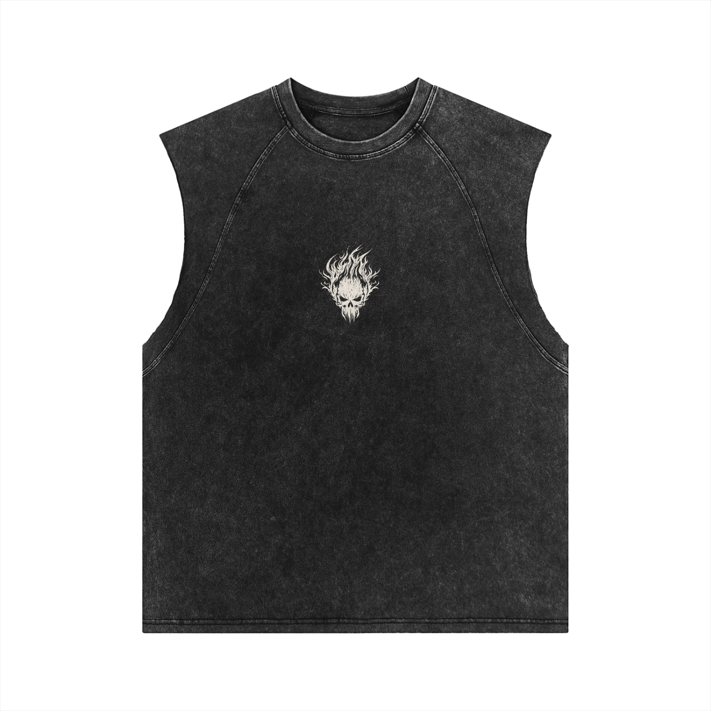 Black sleeveless shirt with a skull design on a white background