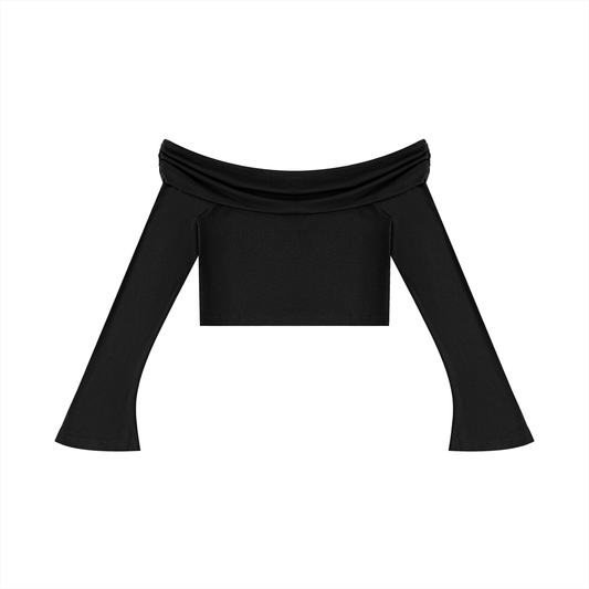 Ilyrianedge – Women's Off-the-Shoulder Bell Sleeve Crop Top