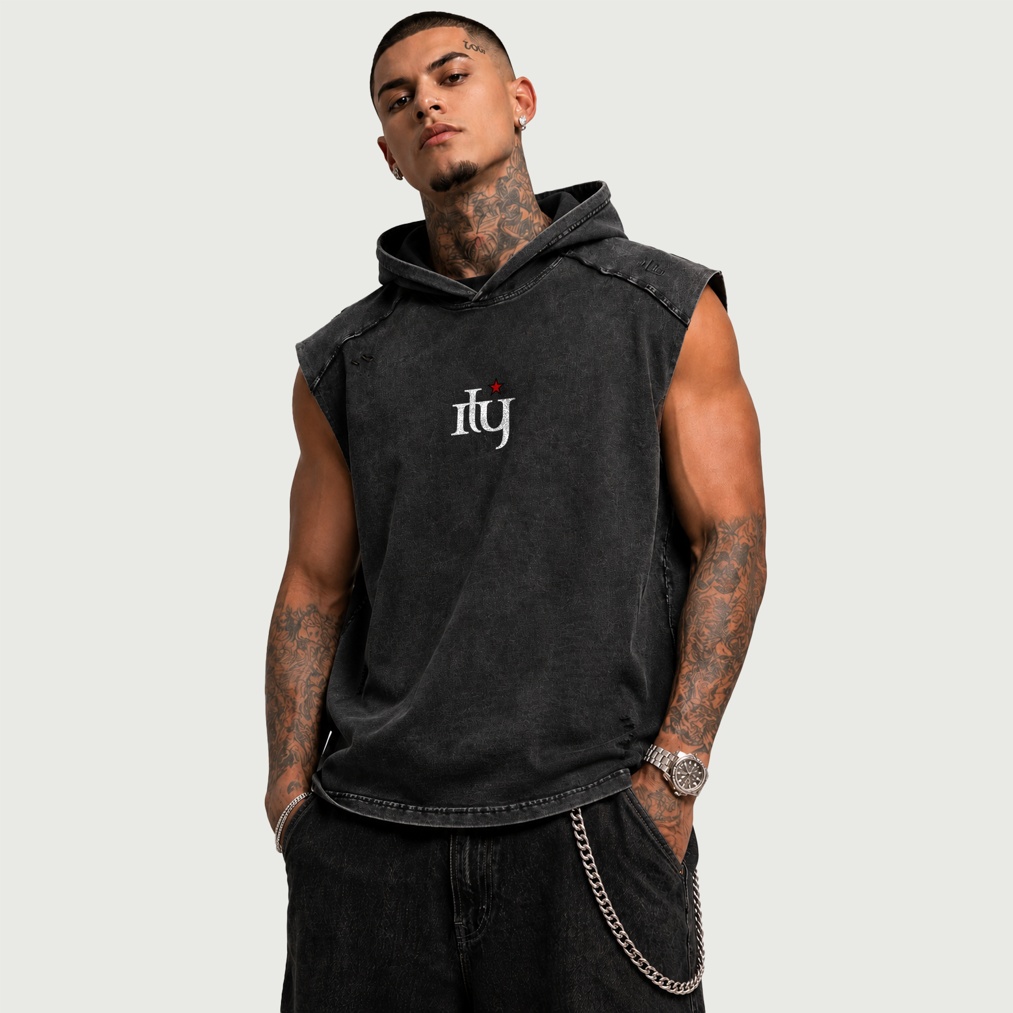 Iron Will | Snow Washed Boxy Hooded Tank Top | ILYRIANEDGE