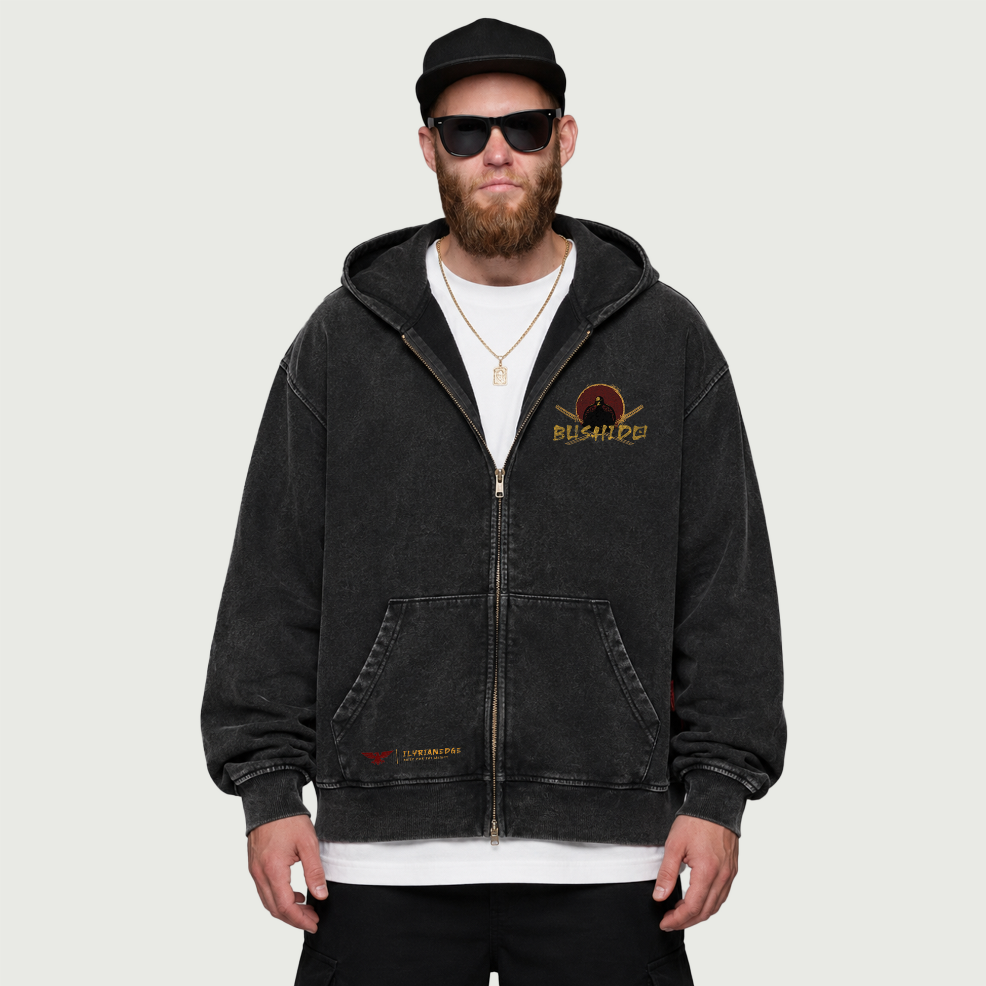 Bushido | Vintage Snow Wash Zip Hoodie | ILYRIANEDGE