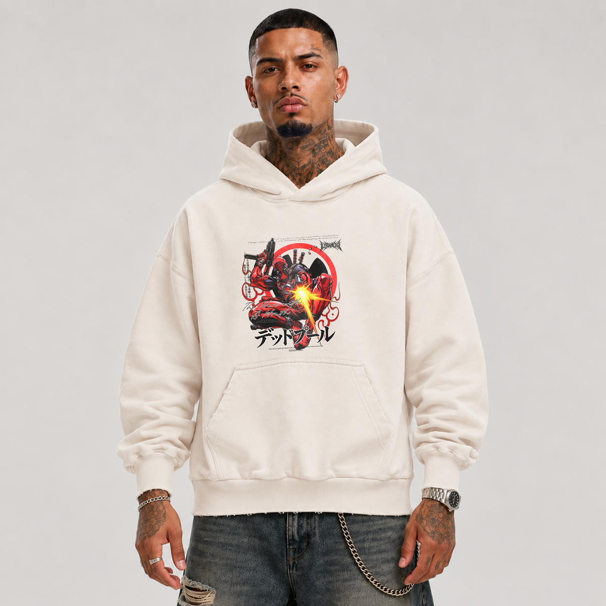 Crimson Ronin | 380GSM Sun Faded Distressed Hoodie | ILYRIANEDGE