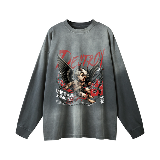 Destroy - 260GSM Unisex Oversized Sun Faded Long Sleeve Top