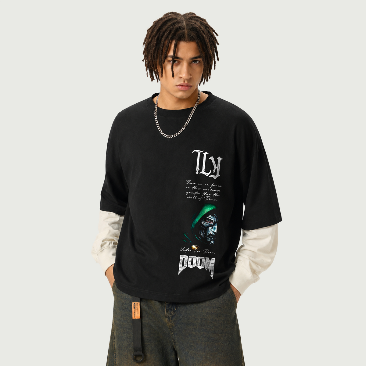 The Dark Ages  - Layered Contrast Sleeve Cotton T-Shirt