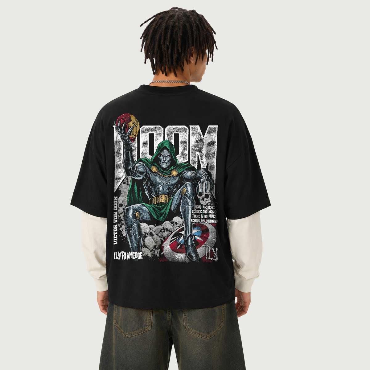 The Dark Ages  - Layered Contrast Sleeve Cotton T-Shirt