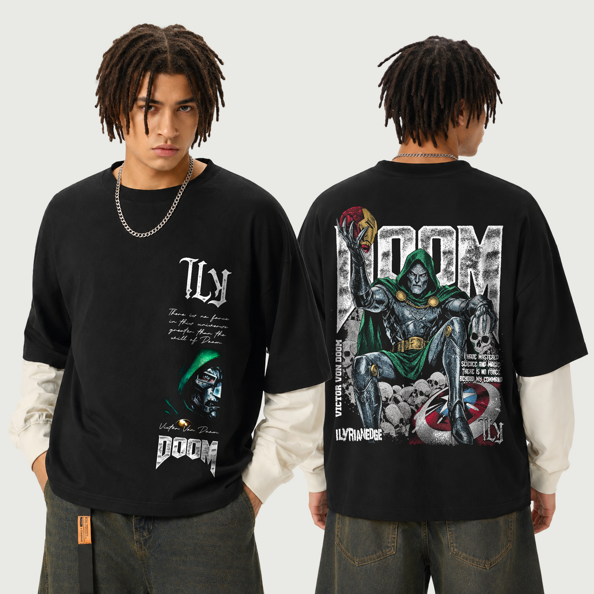 The Dark Ages  - Layered Contrast Sleeve Cotton T-Shirt