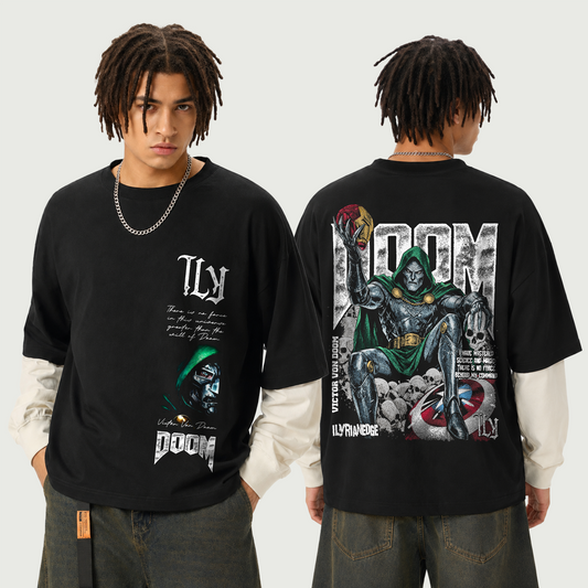 The Dark Ages  - Layered Contrast Sleeve Cotton T-Shirt
