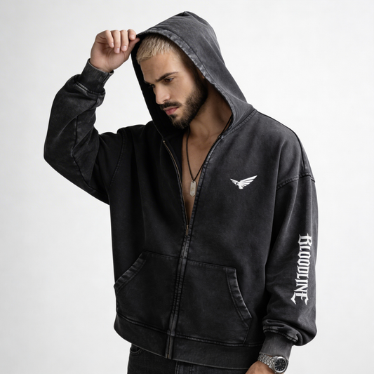 Bloodline Zipped - 440GSM Unisex Snow Wash Full-zip Hoodie