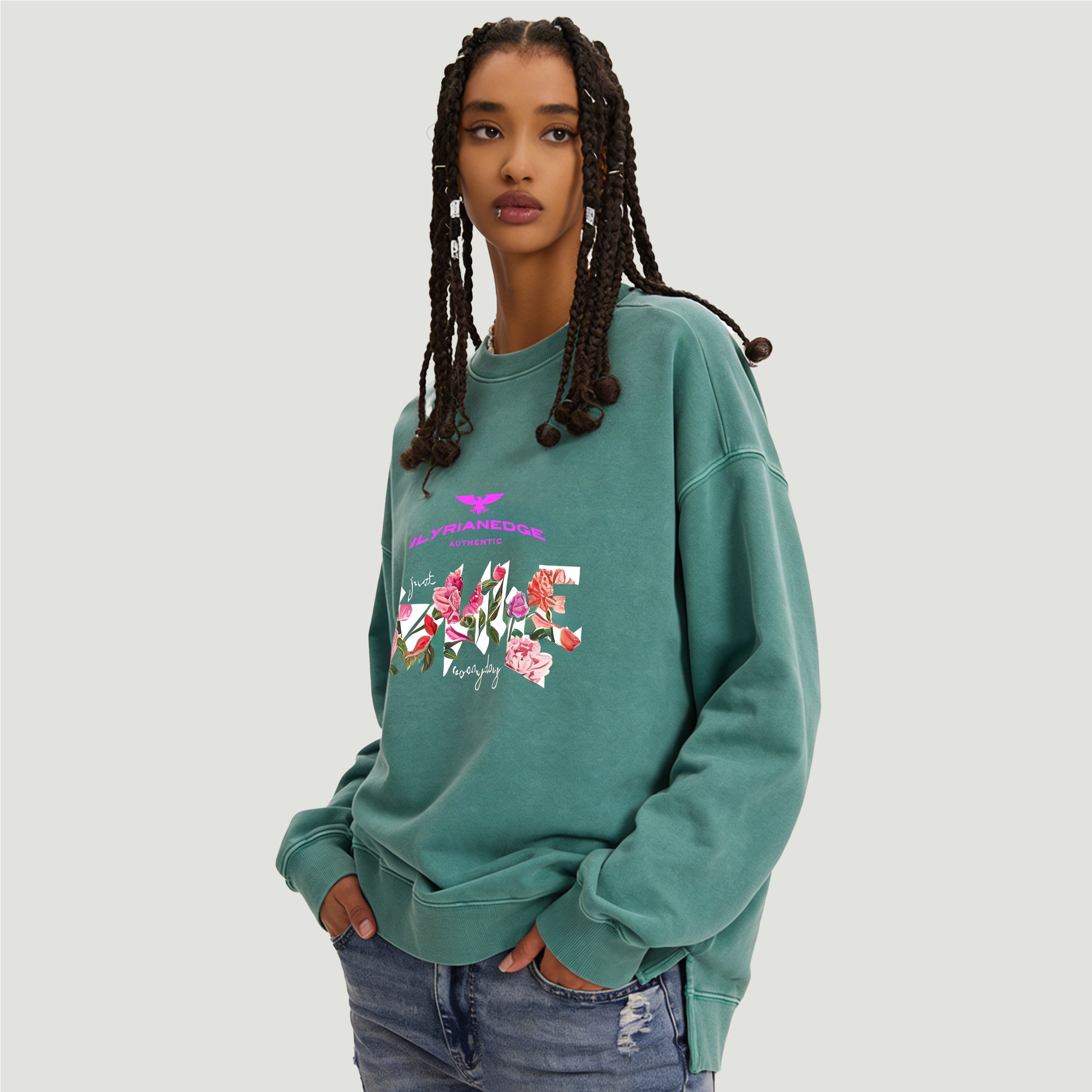 Smile | Oversized Faded Sweatshirt | ILYRIANEDGE