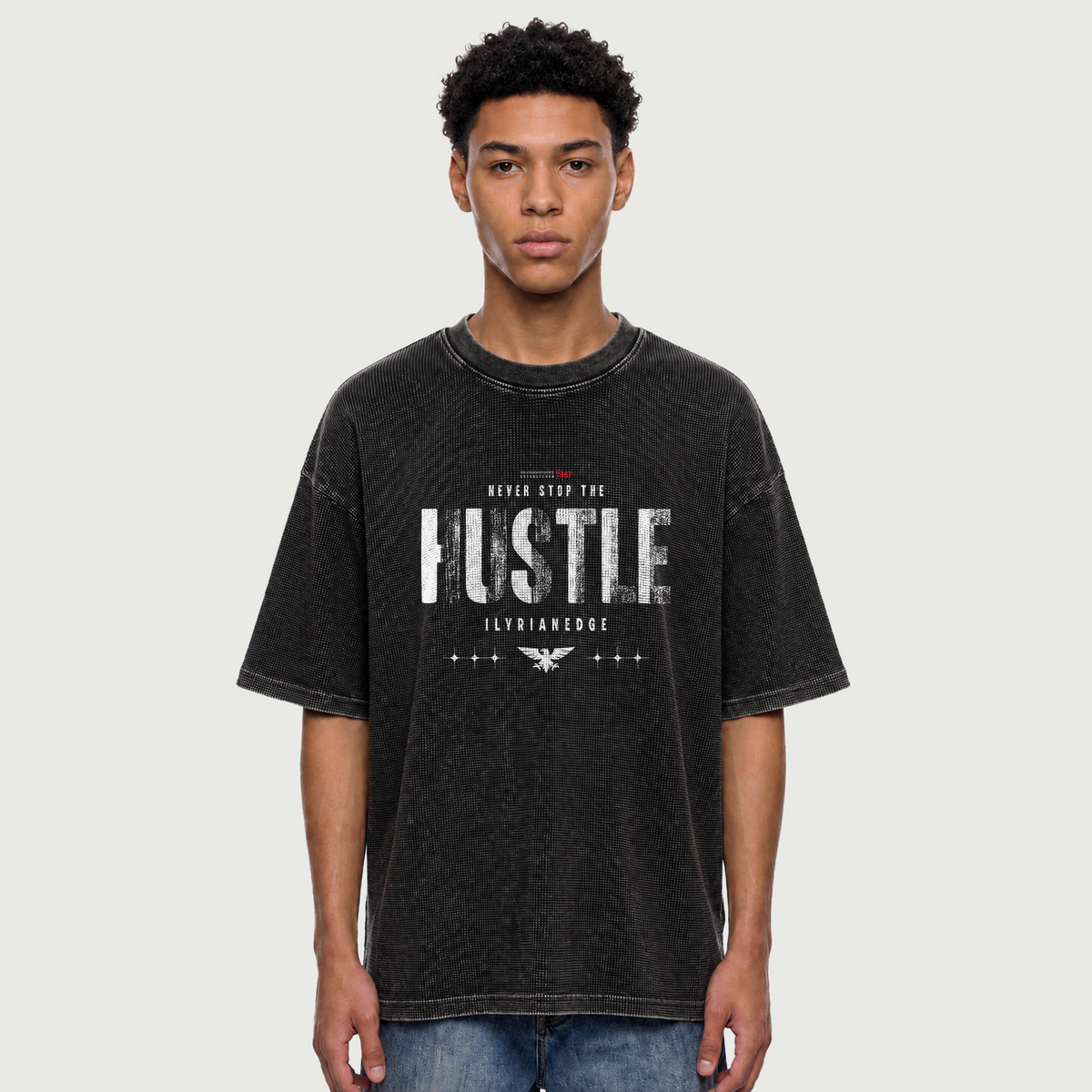 Hustle | Waffle Washed Oversized Boxy T-Shirt |  | ILYRIANEDGE