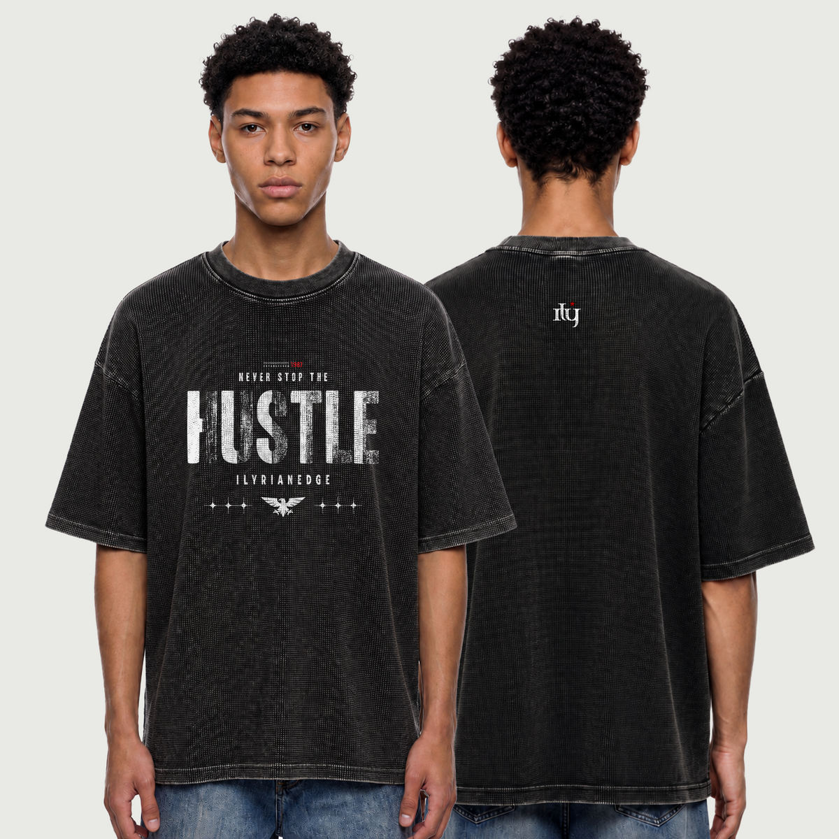 Hustle | Waffle Washed Oversized Boxy T-Shirt |  | ILYRIANEDGE