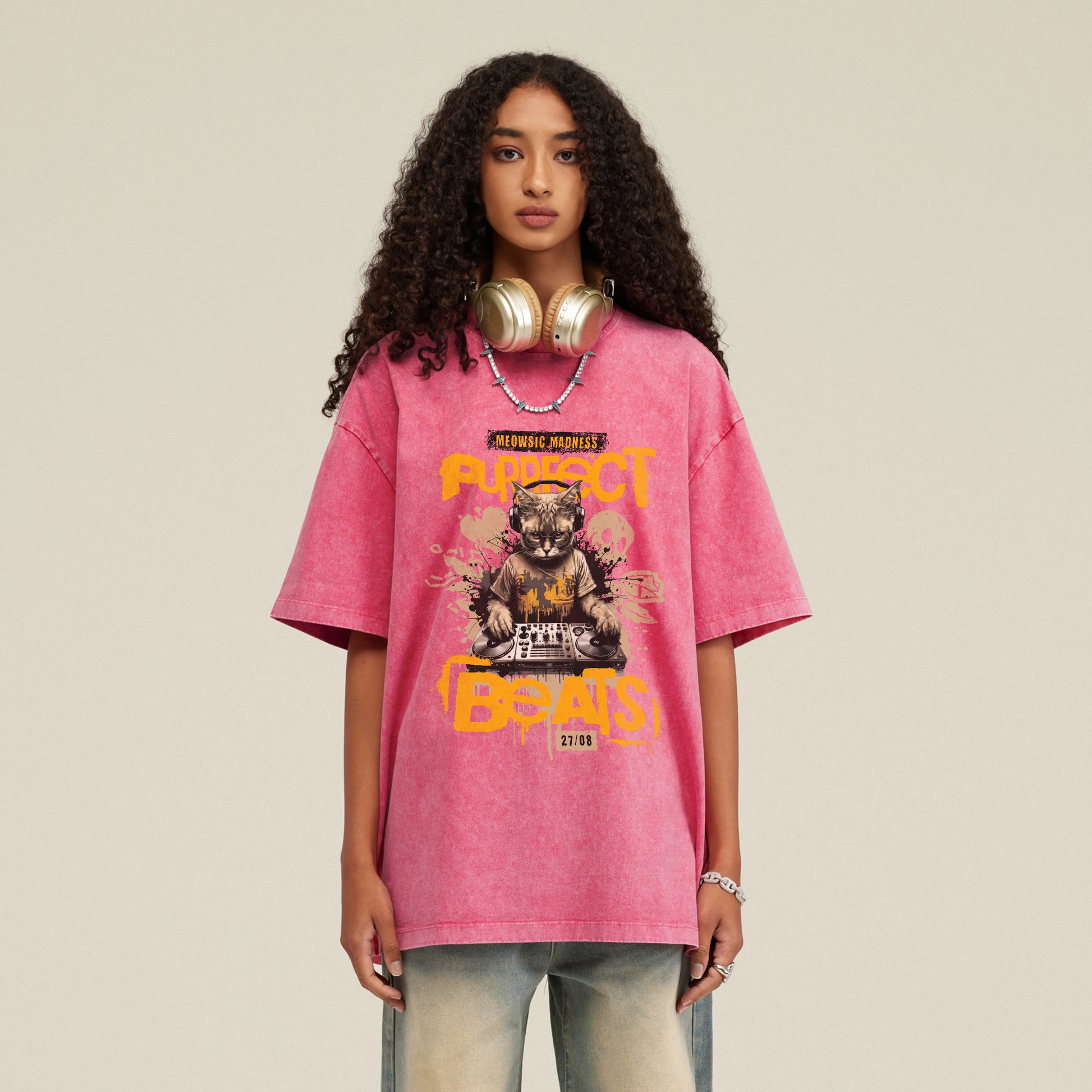 Meowsic | Oversized Washed T-Shirt | ILYRIANEDGE