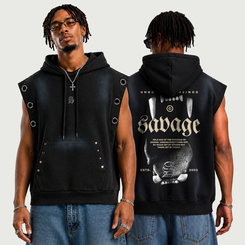 Savage - Unisex Vintage Wash Sun Fade Sleeveless Hoodie