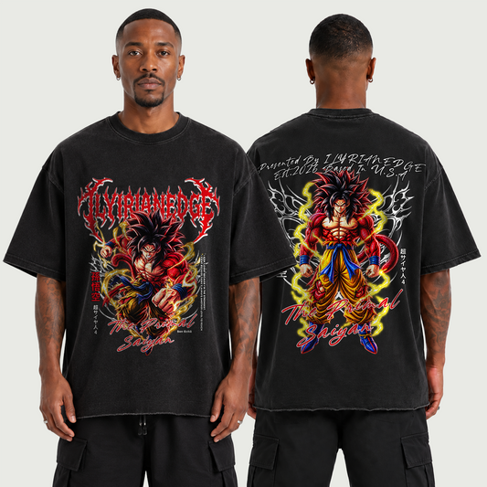 The Primal Saiyan  | 260GSM Raw Hem T-Shirt | ILYRIANEDGE