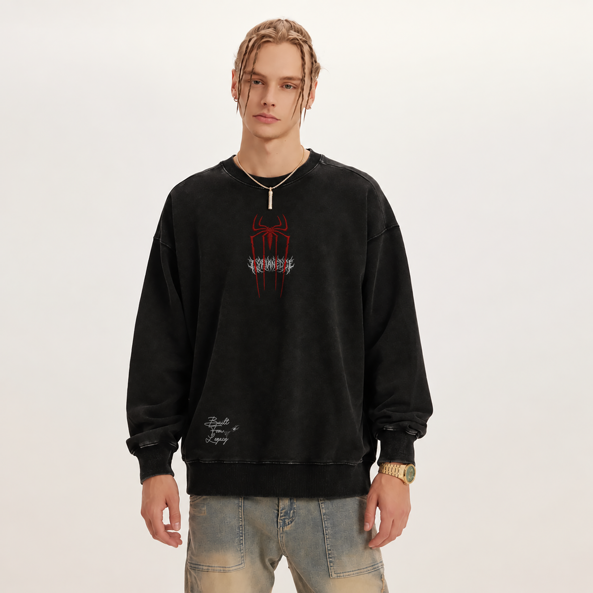 Spider Legacy | 380GSM Oversized Faded Sweatshirt | ILYRIANEDGE