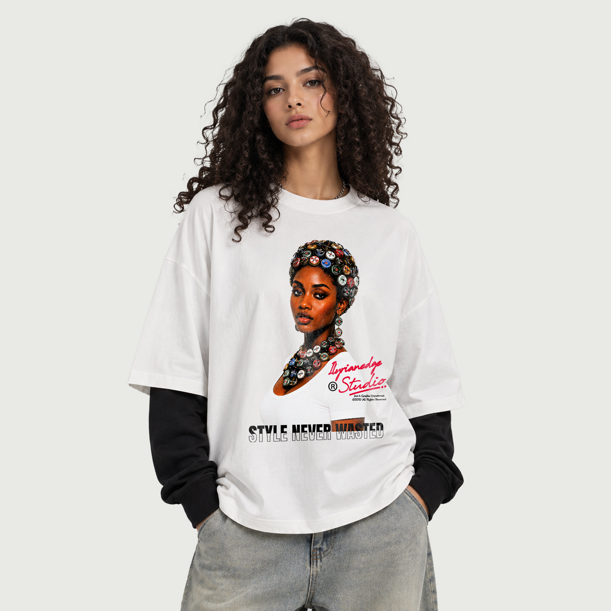 Heritage Muse - Layered Contrast Sleeve Cotton T-Shirt