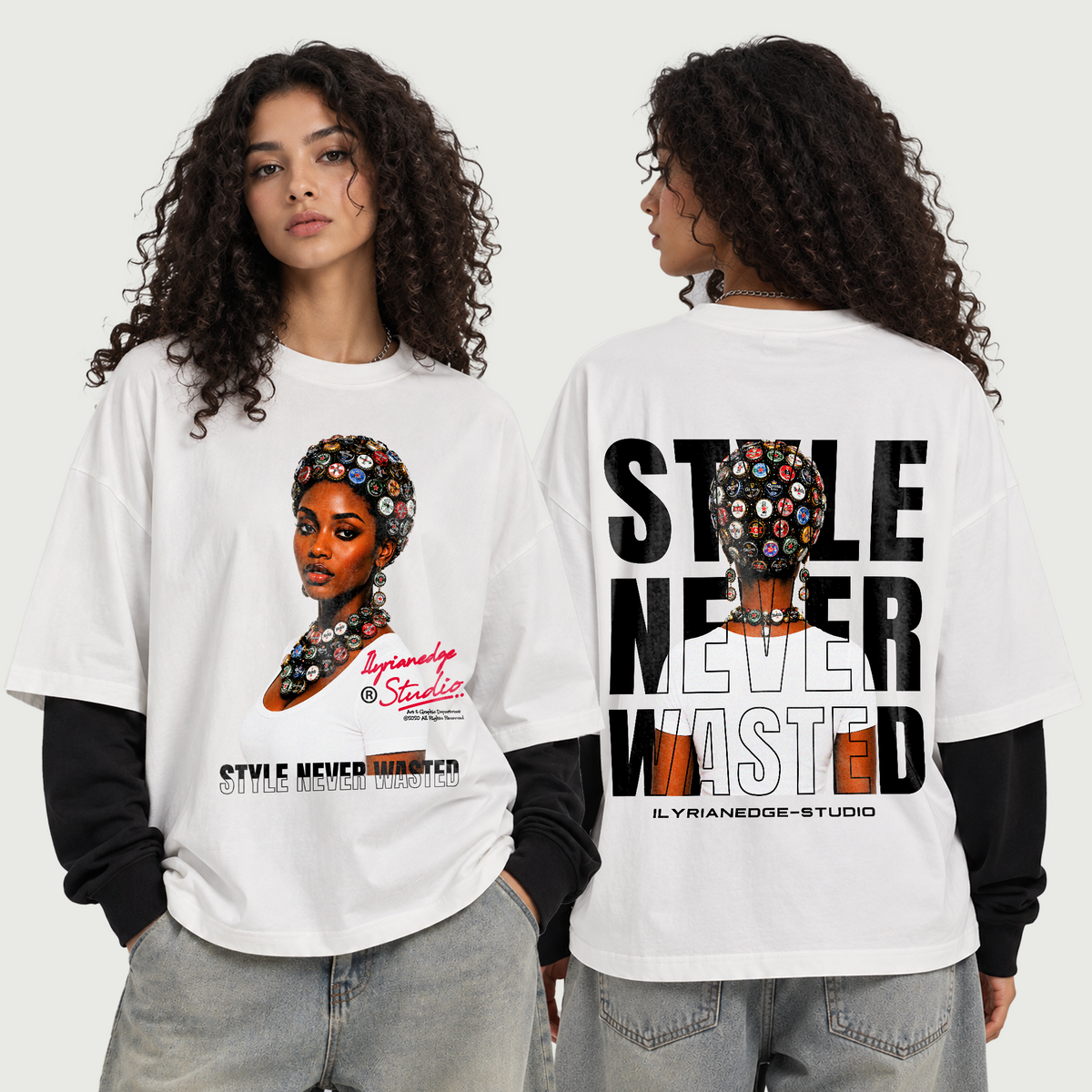 Heritage Muse - Layered Contrast Sleeve Cotton T-Shirt