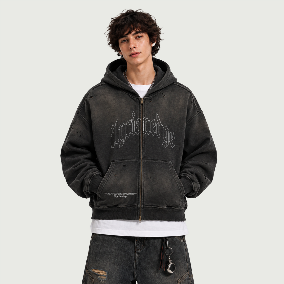 Wrath of the Gods | 440GSM Distressed Full-Zip Hoodie | ILYRIANEDGE