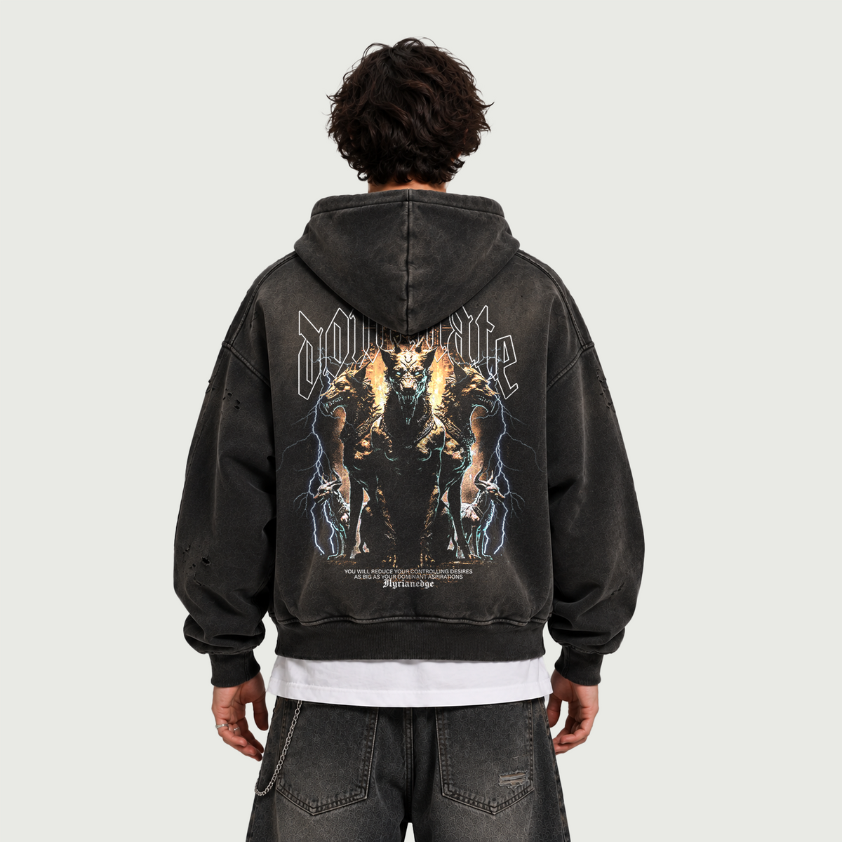 Wrath of the Gods | 440GSM Distressed Full-Zip Hoodie | ILYRIANEDGE