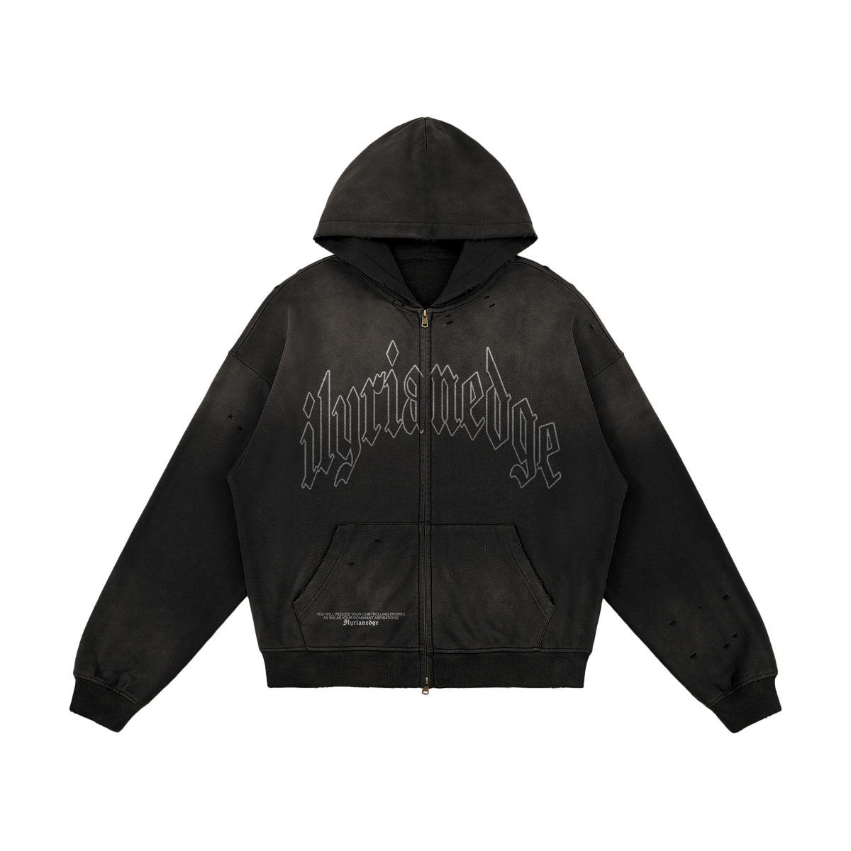 Wrath of the Gods | 440GSM Distressed Full-Zip Hoodie | ILYRIANEDGE