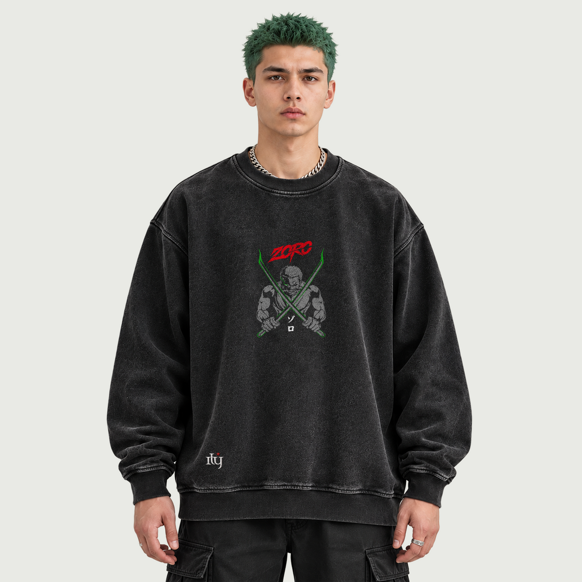 Zoro  | Heavyweight Oversized Faded Sweatshirt | ILYRIANEDGE