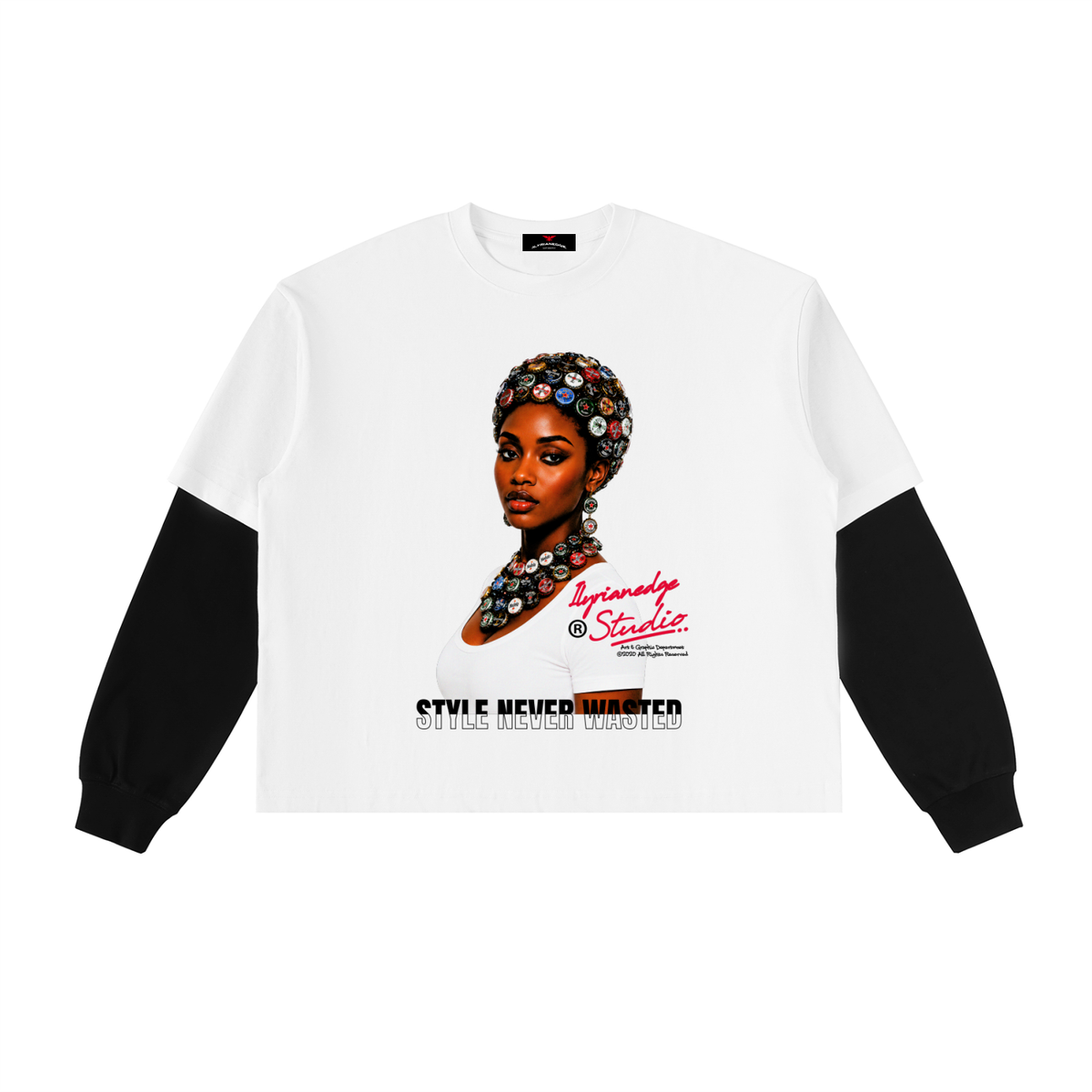 Heritage Muse - Layered Contrast Sleeve Cotton T-Shirt