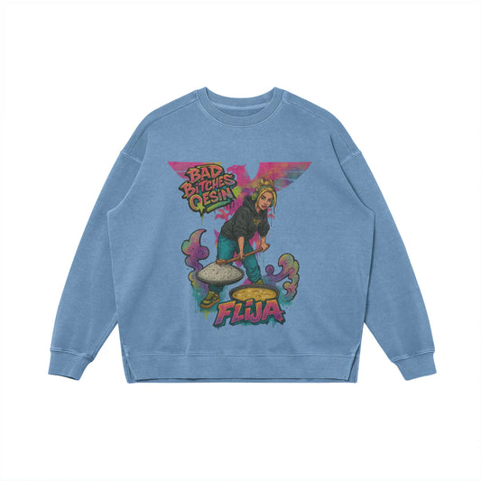 Flija - 380GSM Unisex Heavyweight Oversized Side Slit Faded Sweatshirt