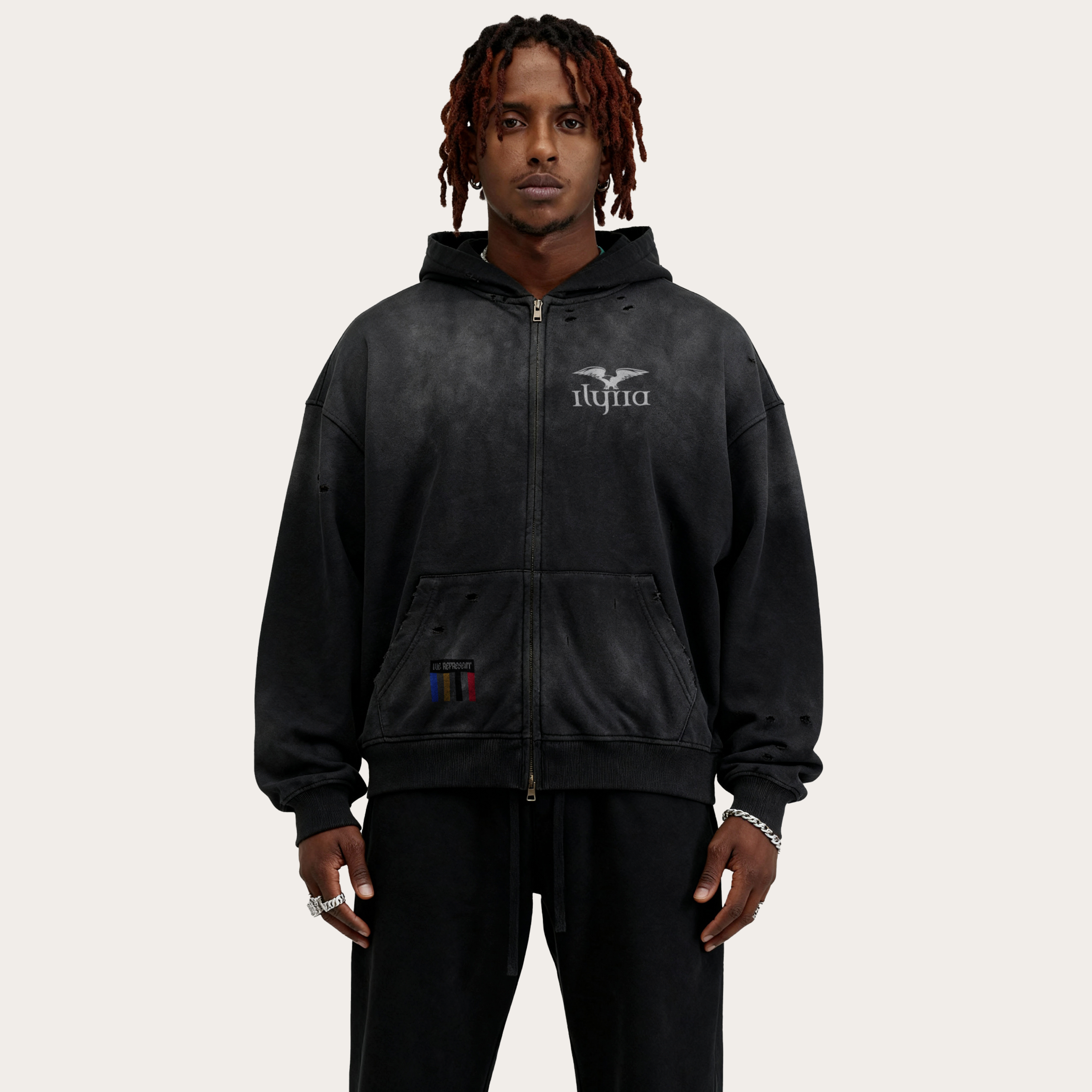 Ilyria Hoodie - 440GSM Unisex Sun Faded Distressed Full-zip