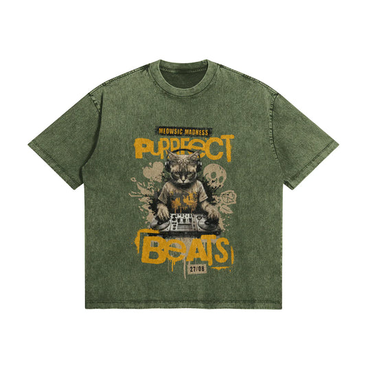 Meowsic - 285GSM Unisex Oversized Washed Crew Neck T-shirt