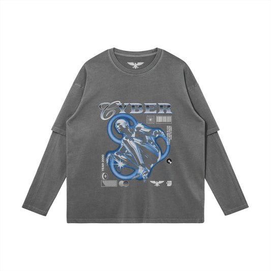 Cyber Ilyrian - 230GSM Unisex Faux-layered Faded Long Sleeve 100% cotton